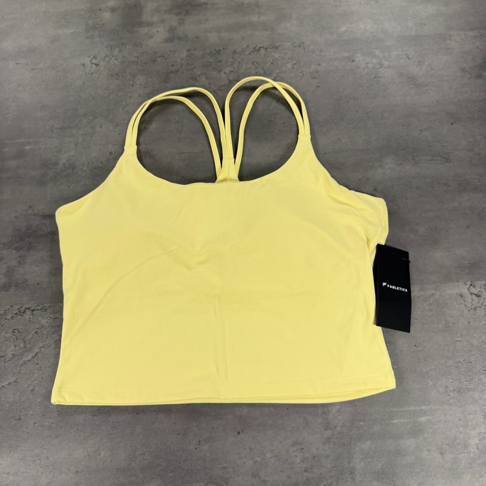 Fabletics Principal Built-In Bra Tank Top Womens XL Strappy Back Yellow $75 NEW